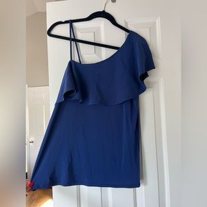 Royal blue, one shoulder ruffle shirt top
